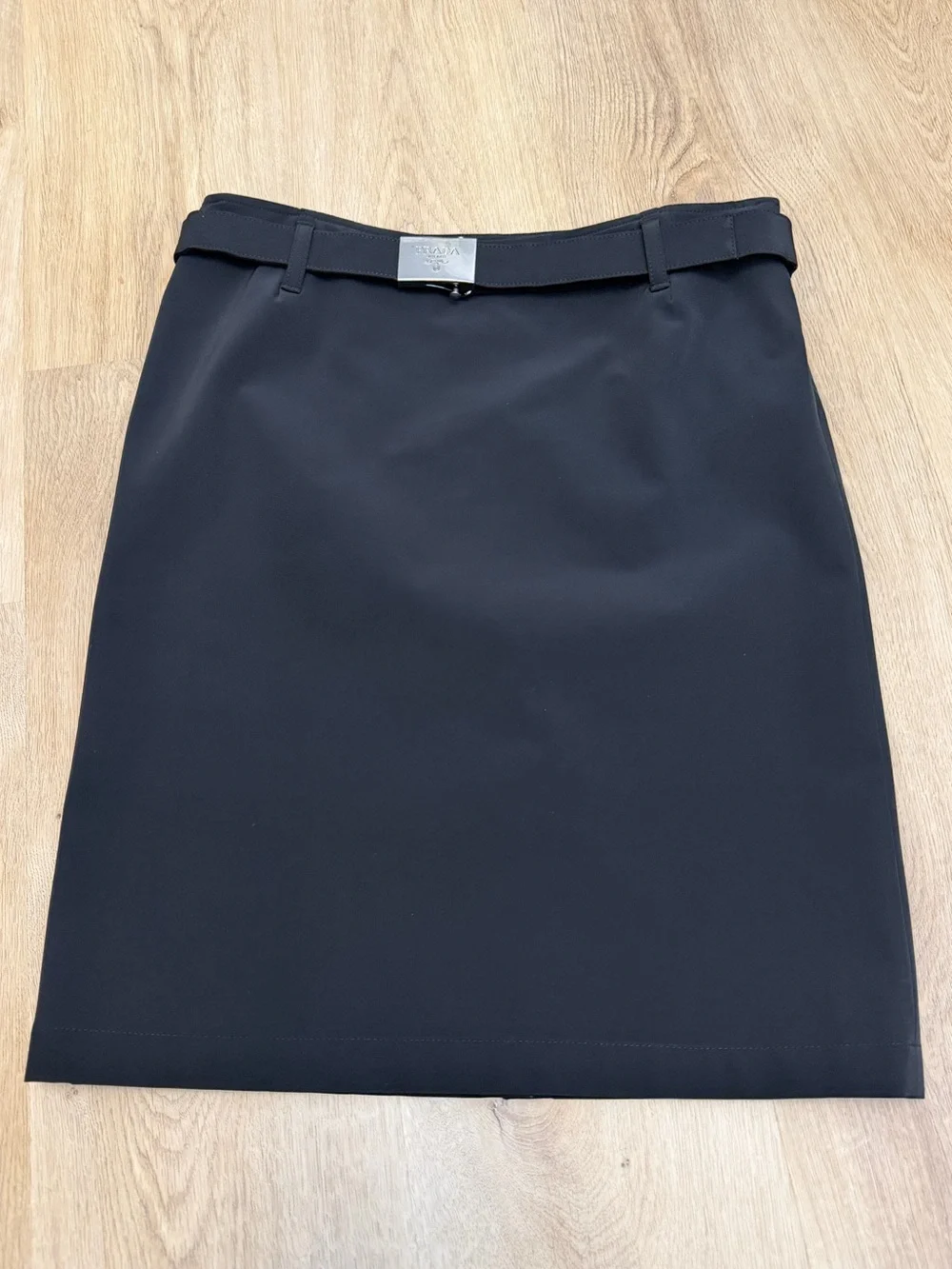 Prada Black Pencil Skirt with Logo Buckle